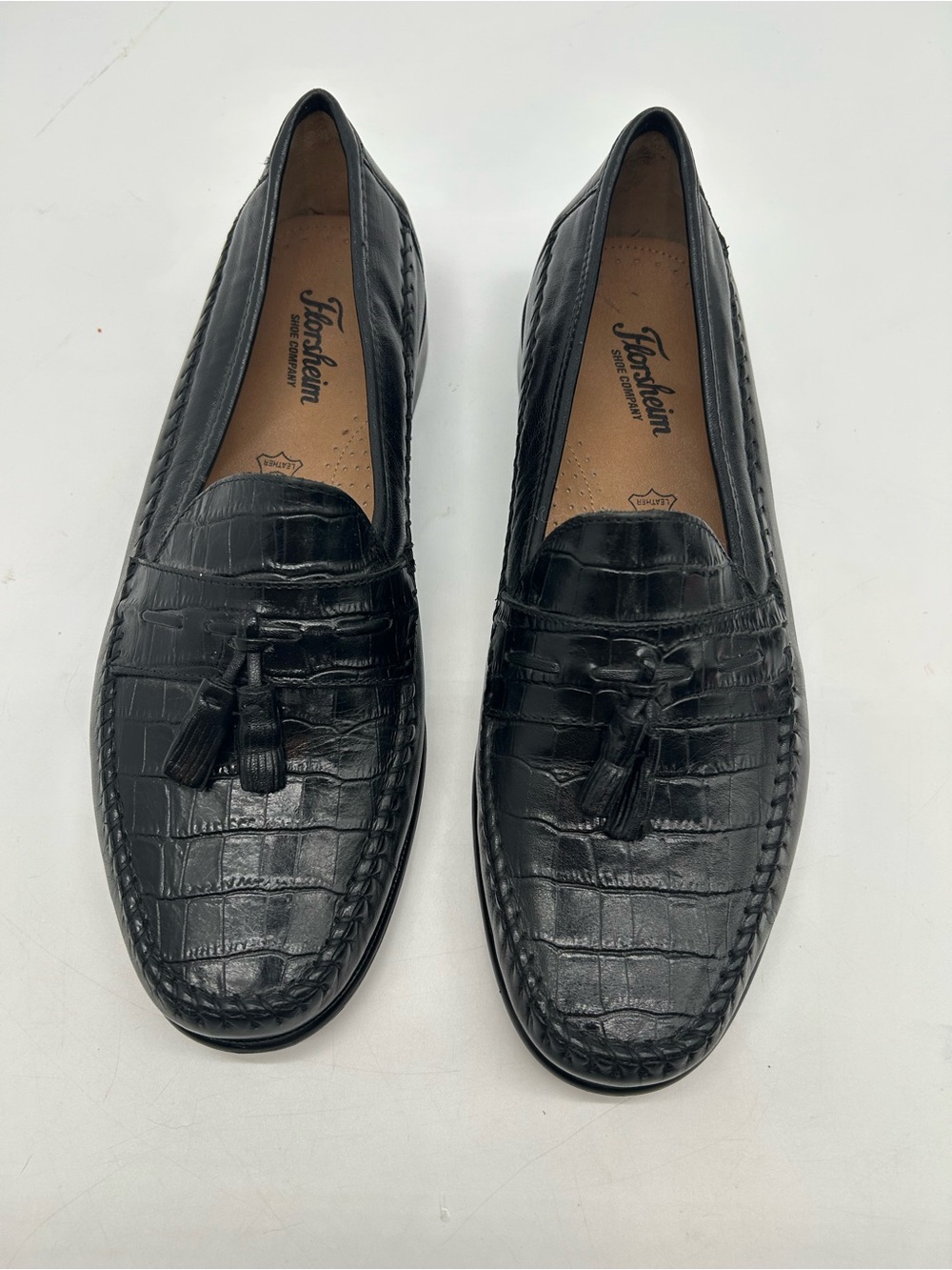 Florsheim Men’s Pisa Black Croc-Embossed Leather Tassel Loafers 12 EEE New